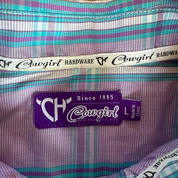 Cowgirl Hardware Womens Purple Plaid Long-Sleeve Western Shirt Size M - Picture 5 of 8